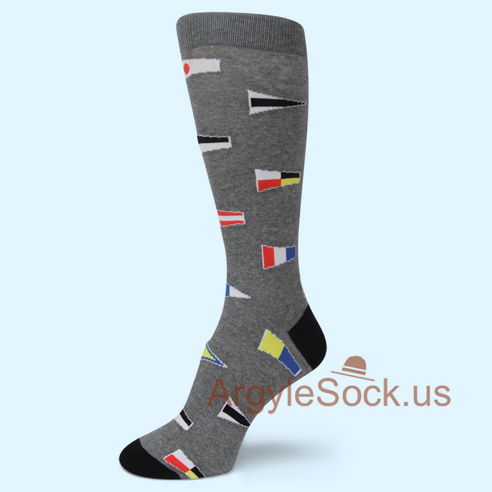 Gray with flags of the world groomsmen sock
